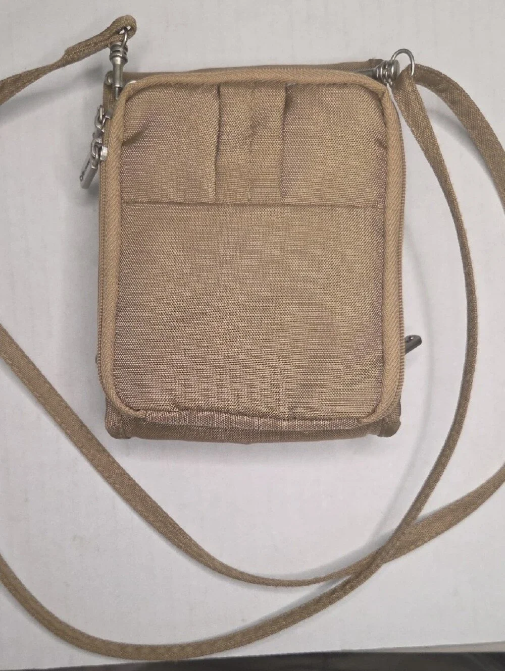 Travelon Small Crossbody Security Pouch in Beige With Belt Clip